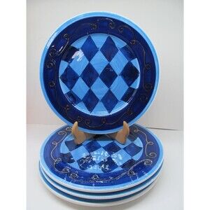 Signature Harlequin holiday By Ursula Dodge Set Of 4 Blue Ironstone Plates GC